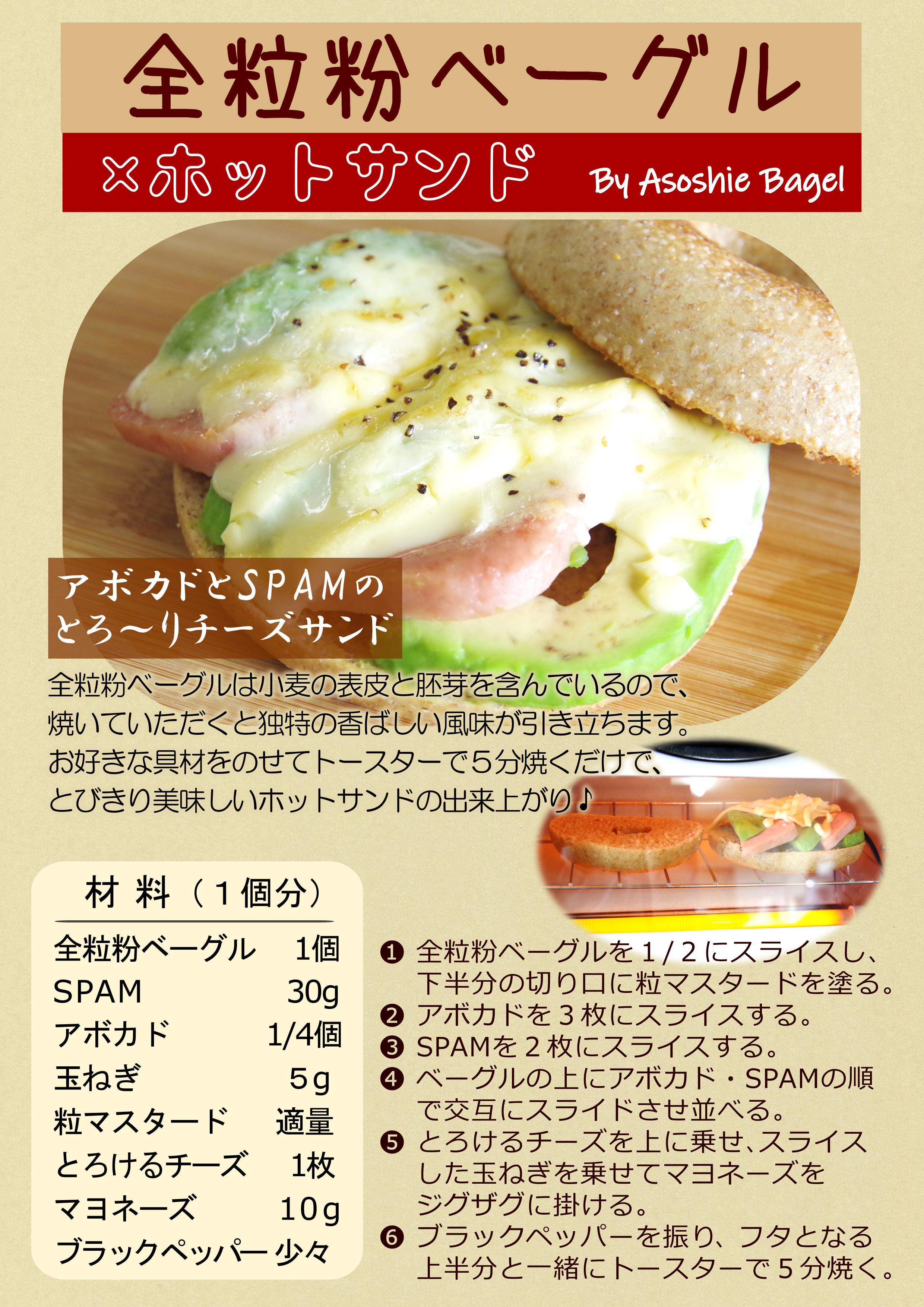 全粒粉ベーグルホットサンドレシピ画像